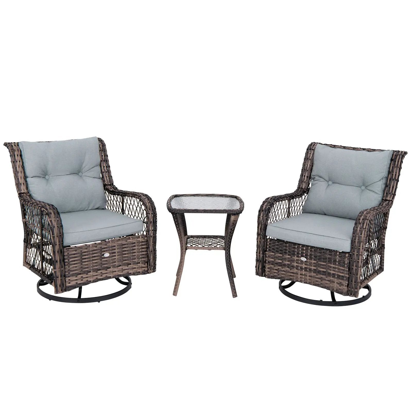 3 Pieces Outdoor Swivel Rocker Set with Small Side Table-Gray by DirectDeals