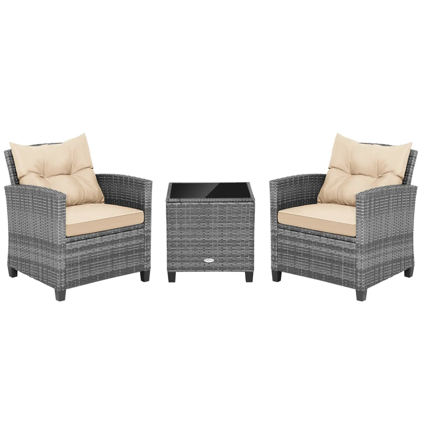 3 Pieces Outdoor Wicker Conversation Set with Tempered Glass Tabletop by DirectDeals