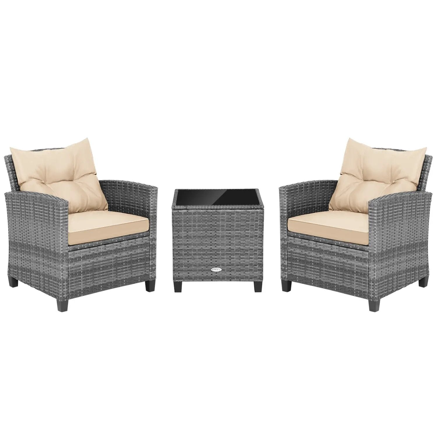 3 Pieces Outdoor Wicker Conversation Set with Tempered Glass Tabletop by DirectDeals