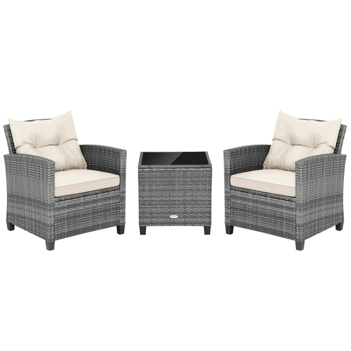 3 Pieces Outdoor Wicker Conversation Set with Tempered Glass Tabletop by DirectDeals