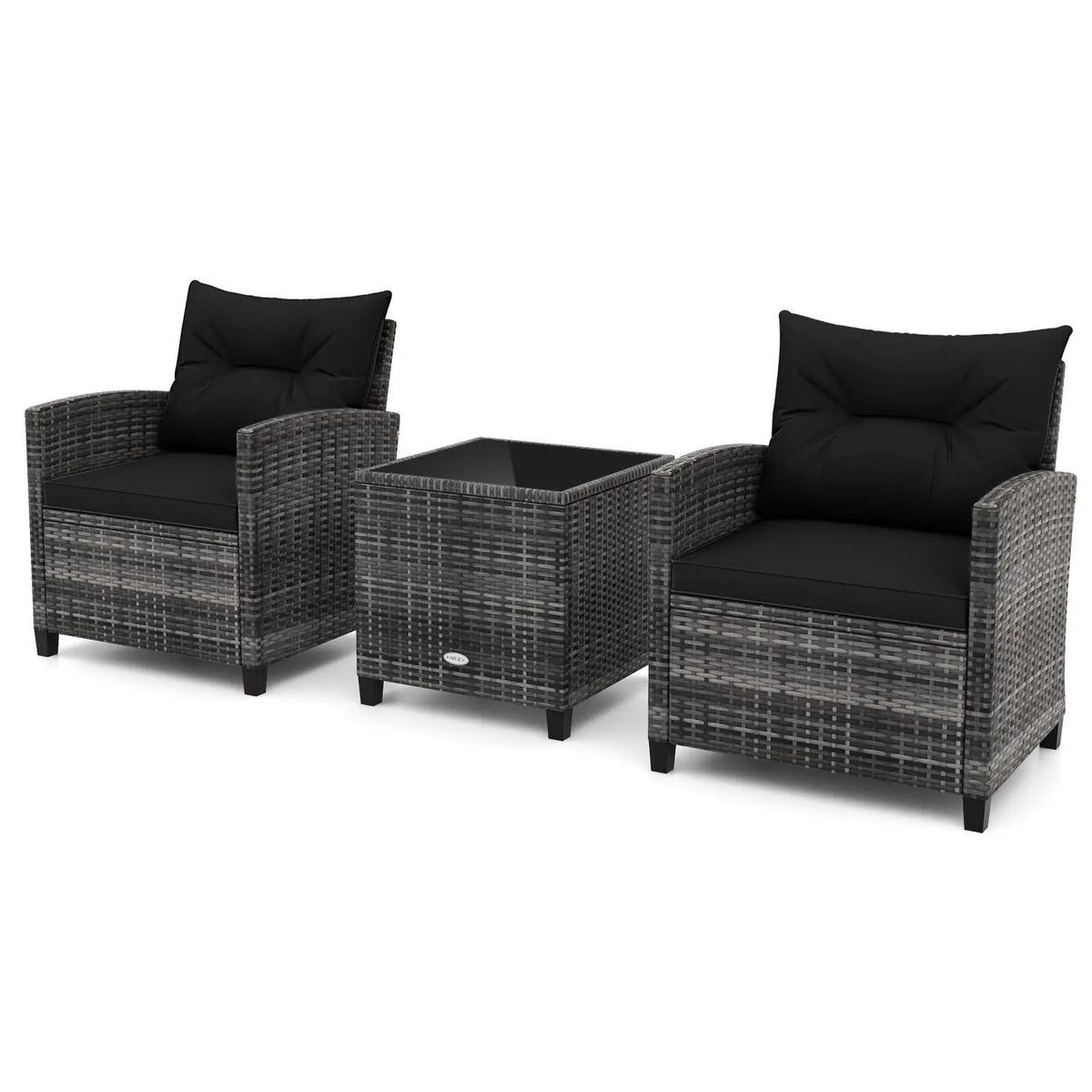 3 Pieces Outdoor Wicker Conversation Set with Tempered Glass Tabletop by DirectDeals