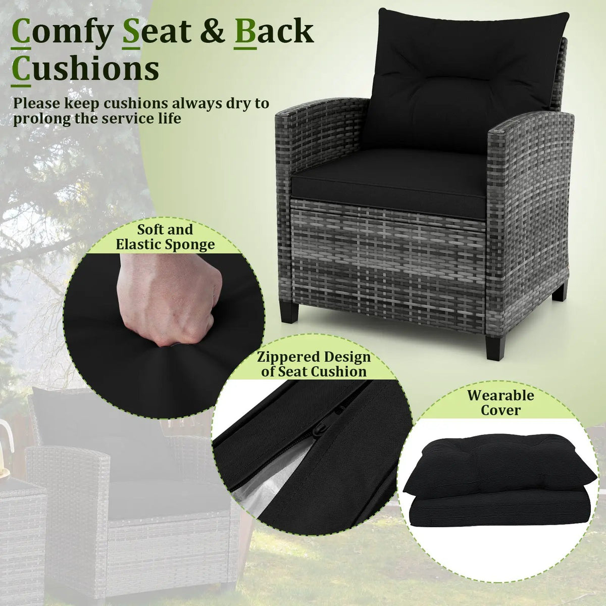 3 Pieces Outdoor Wicker Conversation Set with Tempered Glass Tabletop by DirectDeals