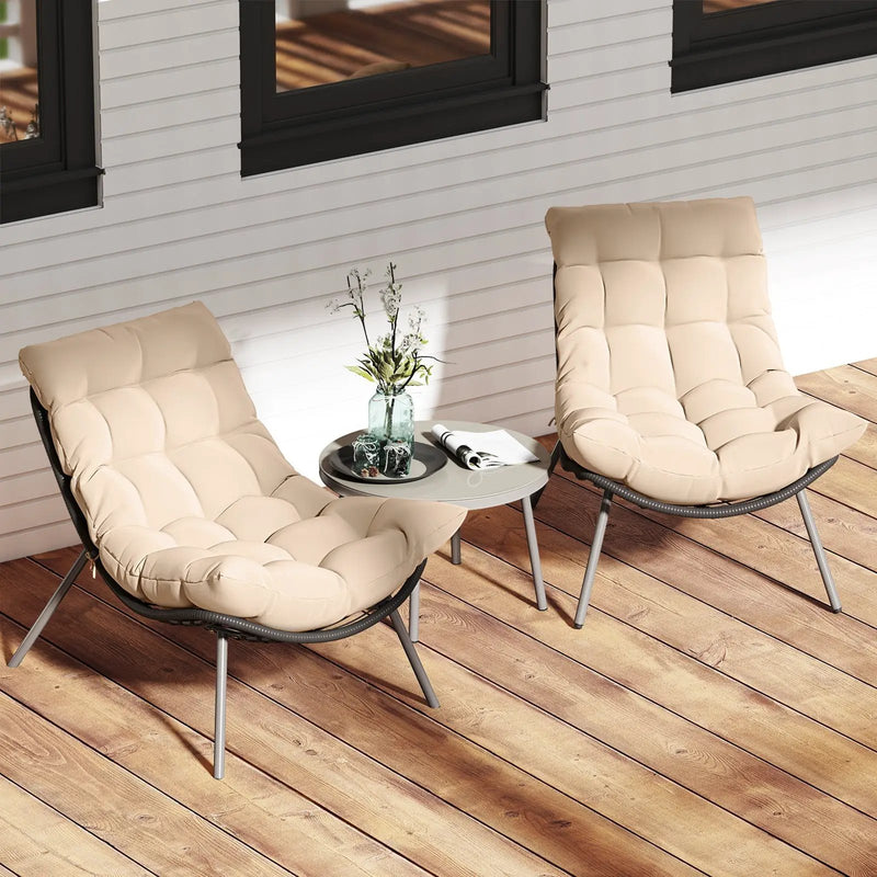 3 Pieces PE Rattan Conversation Set with Cushioned Papasan Chairs-Beige by DirectDeals