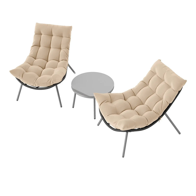 3 Pieces PE Rattan Conversation Set with Cushioned Papasan Chairs-Beige by DirectDeals
