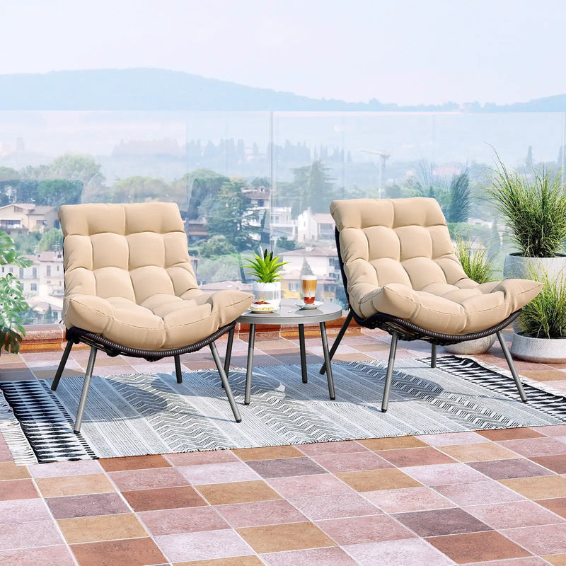 3 Pieces PE Rattan Conversation Set with Cushioned Papasan Chairs-Beige by DirectDeals