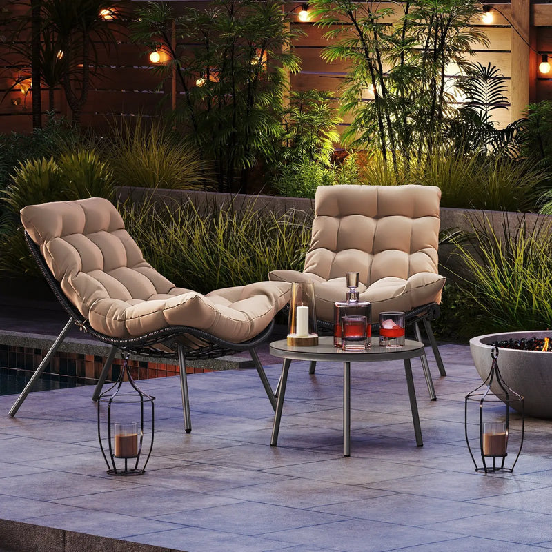 3 Pieces PE Rattan Conversation Set with Cushioned Papasan Chairs-Beige by DirectDeals
