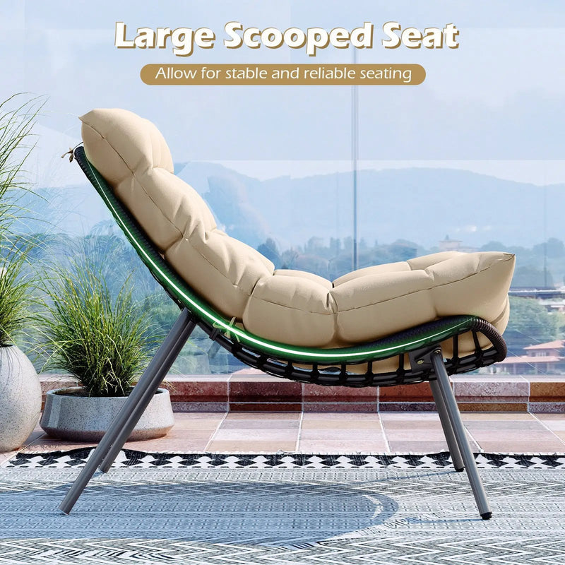 3 Pieces PE Rattan Conversation Set with Cushioned Papasan Chairs-Beige by DirectDeals