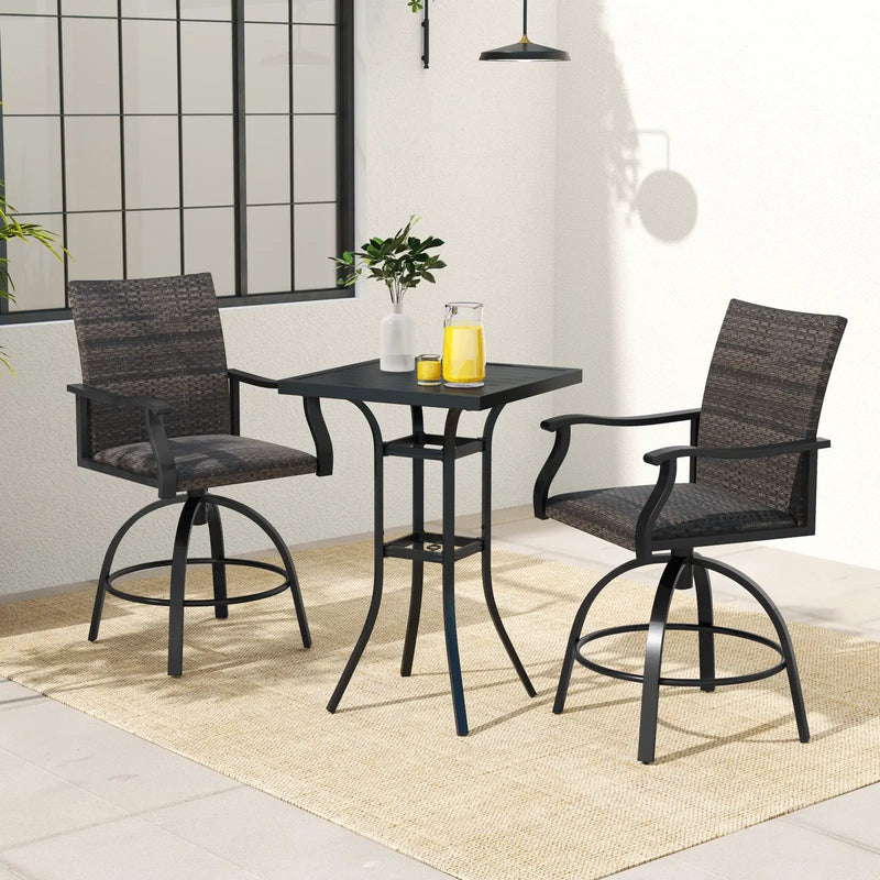 3 Pieces PE Wicker Patio Swivel Bar Set with Quick-Drying Foam-Black by DirectDeals