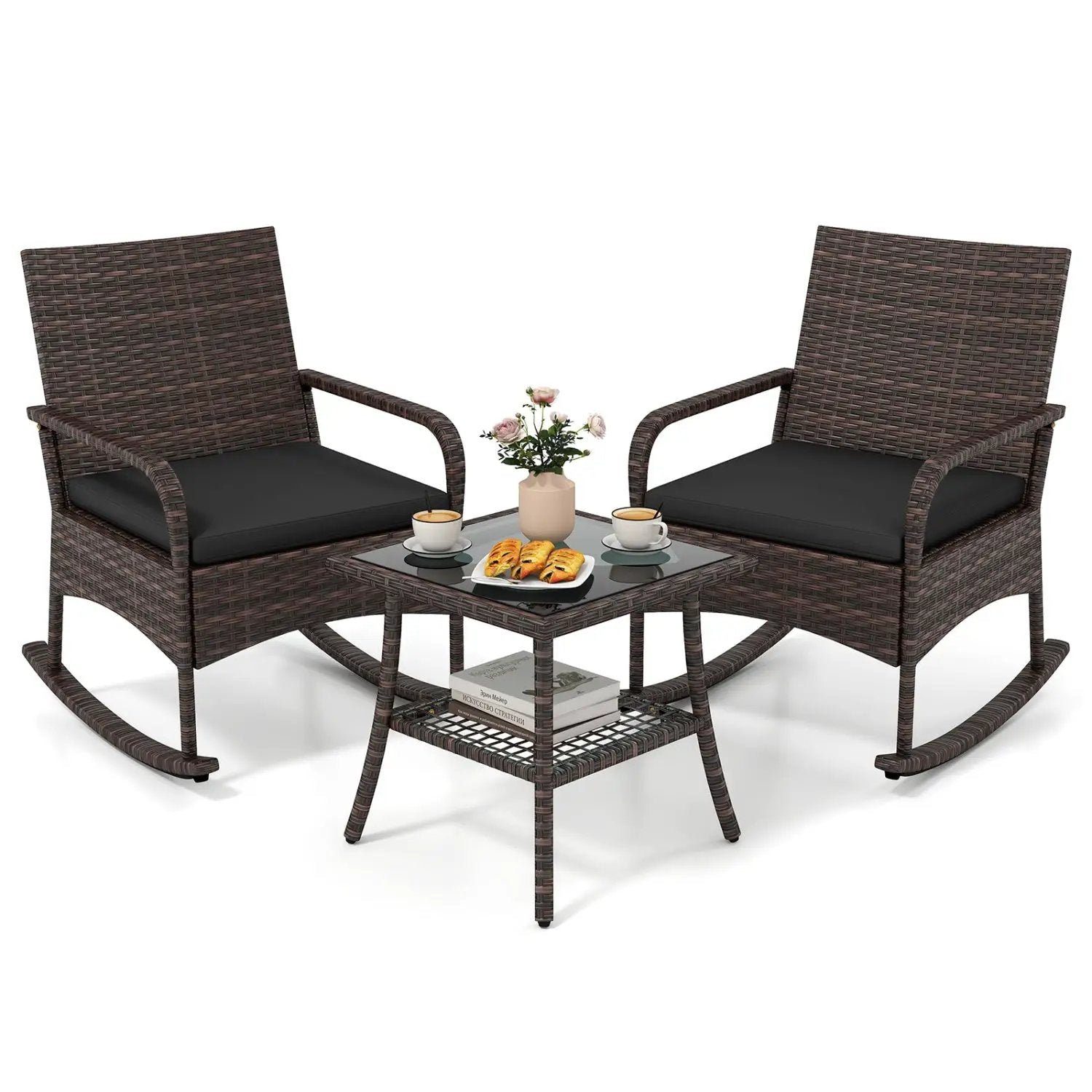 3-Piece Rocking Bistro Set with Cushions & Side Table by DirectDeals