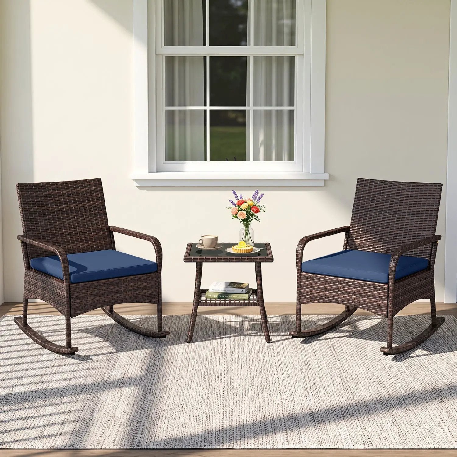 3-Piece Rocking Bistro Set with Cushions & Side Table by DirectDeals