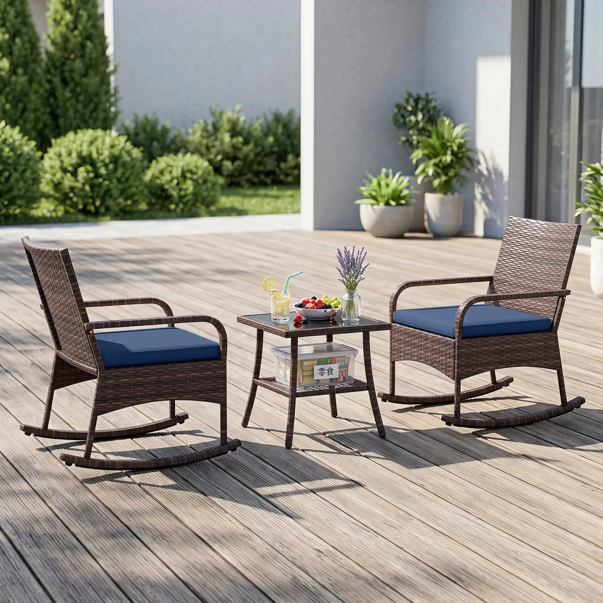 3-Piece Rocking Bistro Set with Cushions & Side Table by DirectDeals