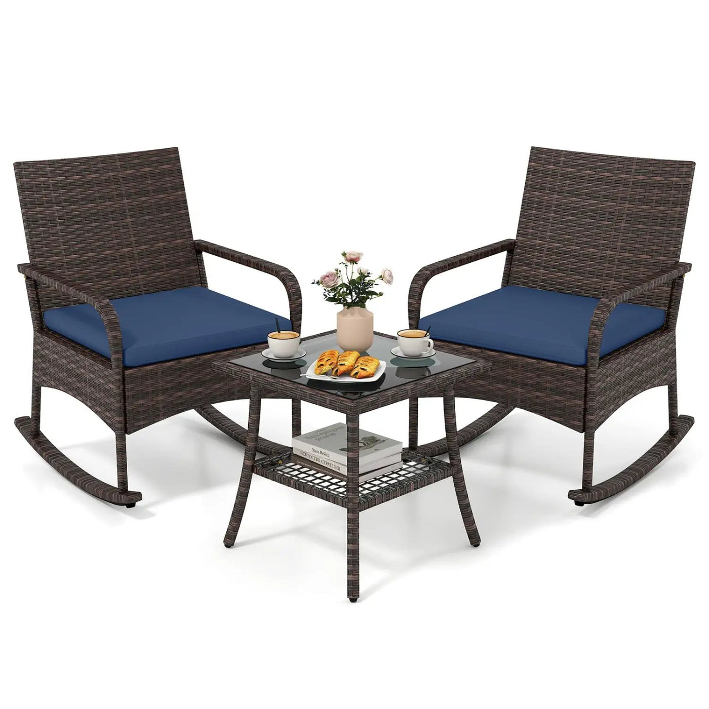 3-Piece Rocking Bistro Set with Cushions & Side Table by DirectDeals
