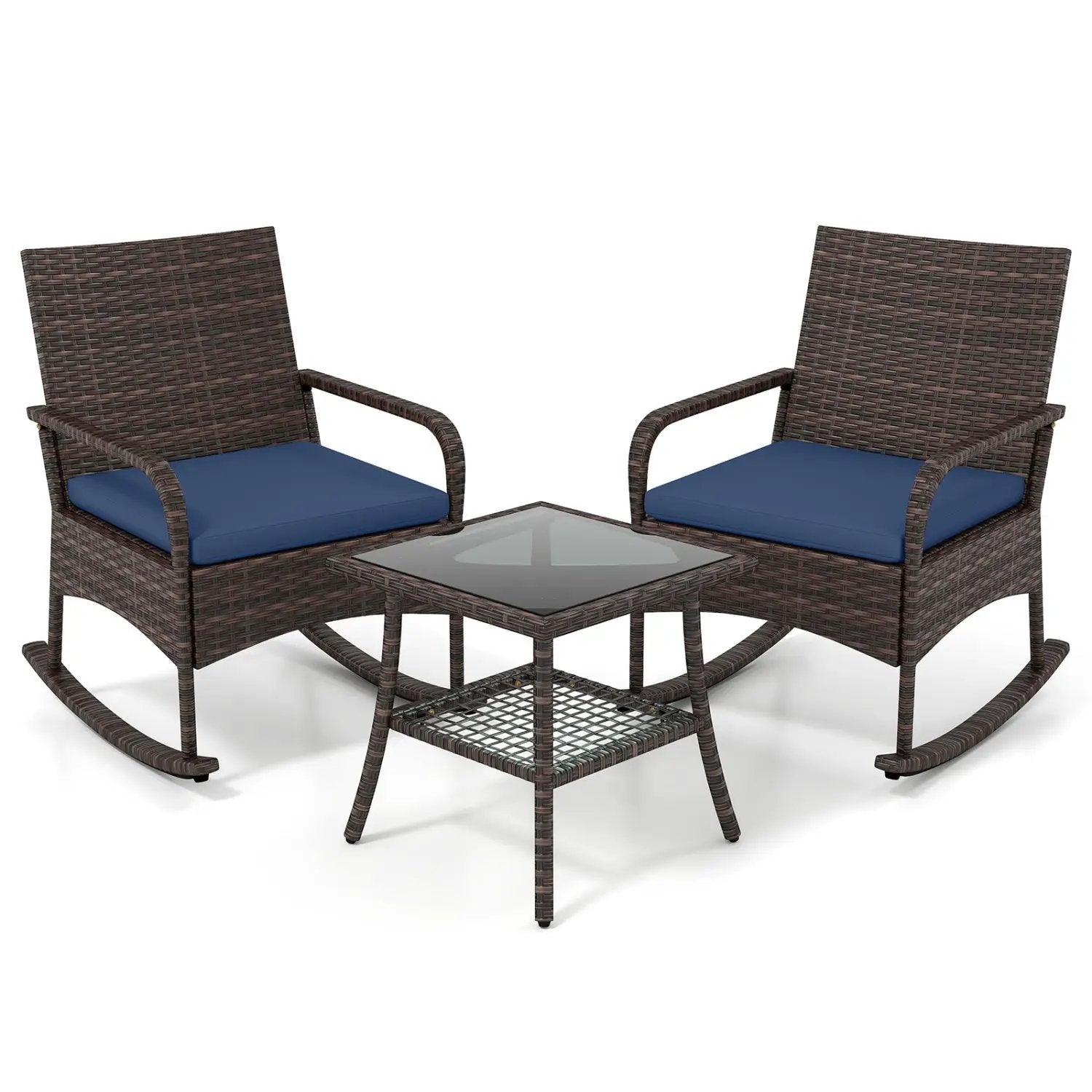 3-Piece Rocking Bistro Set with Cushions & Side Table by DirectDeals