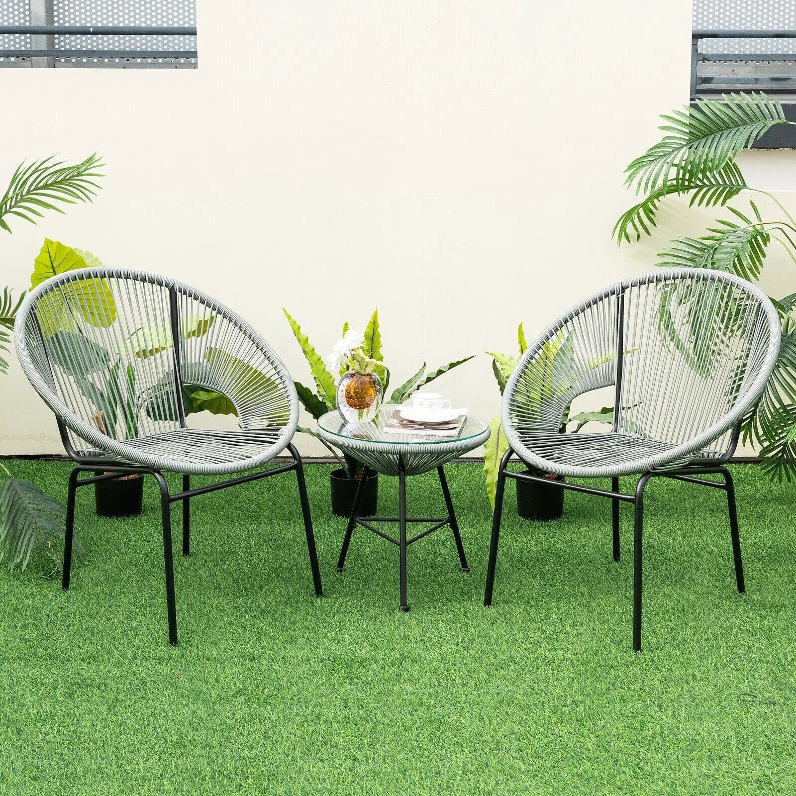 3PCS Patio Acapulco Furniture Bistro Set with GlassTable-Black by DirectDeals