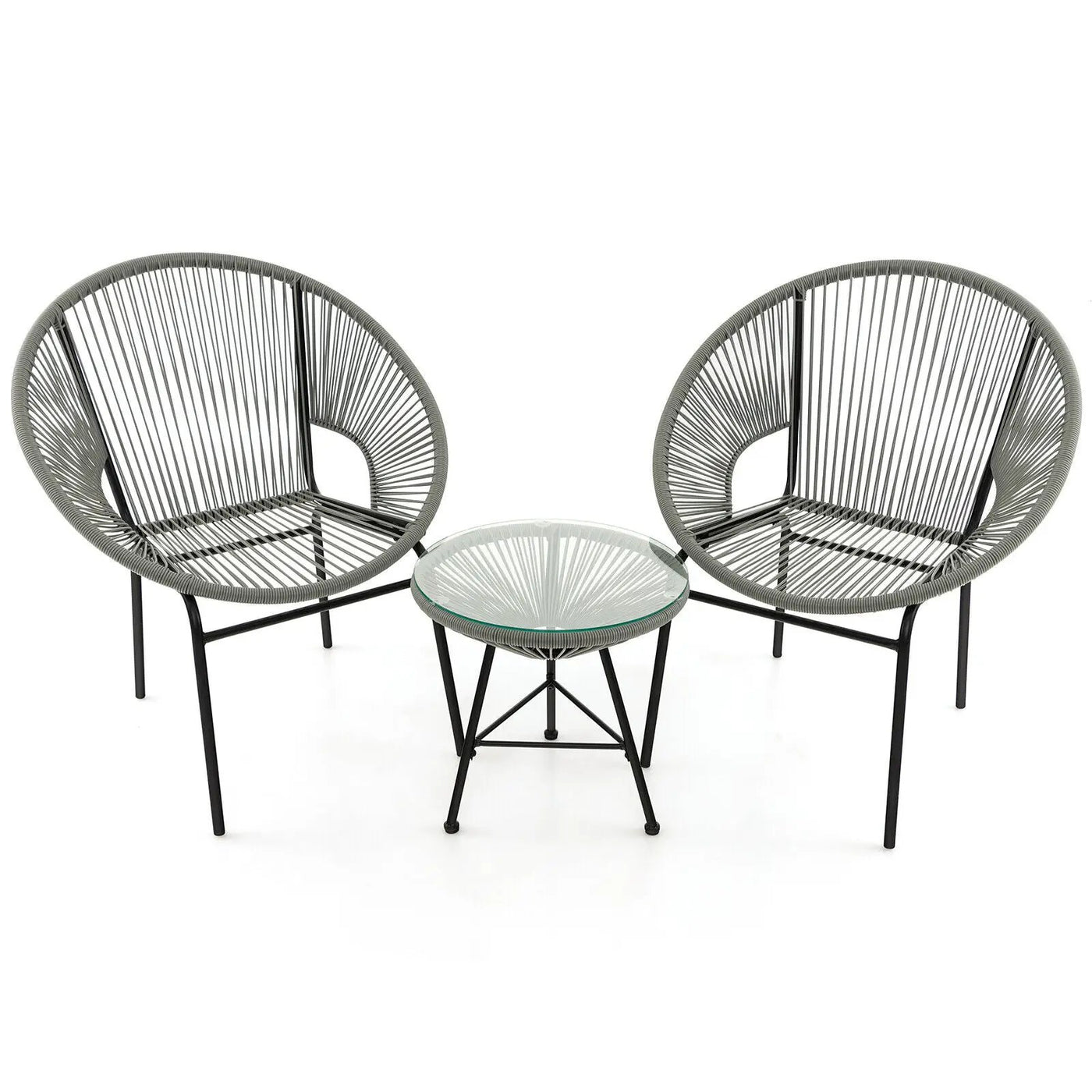 3PCS Patio Acapulco Furniture Bistro Set with GlassTable-Black by DirectDeals