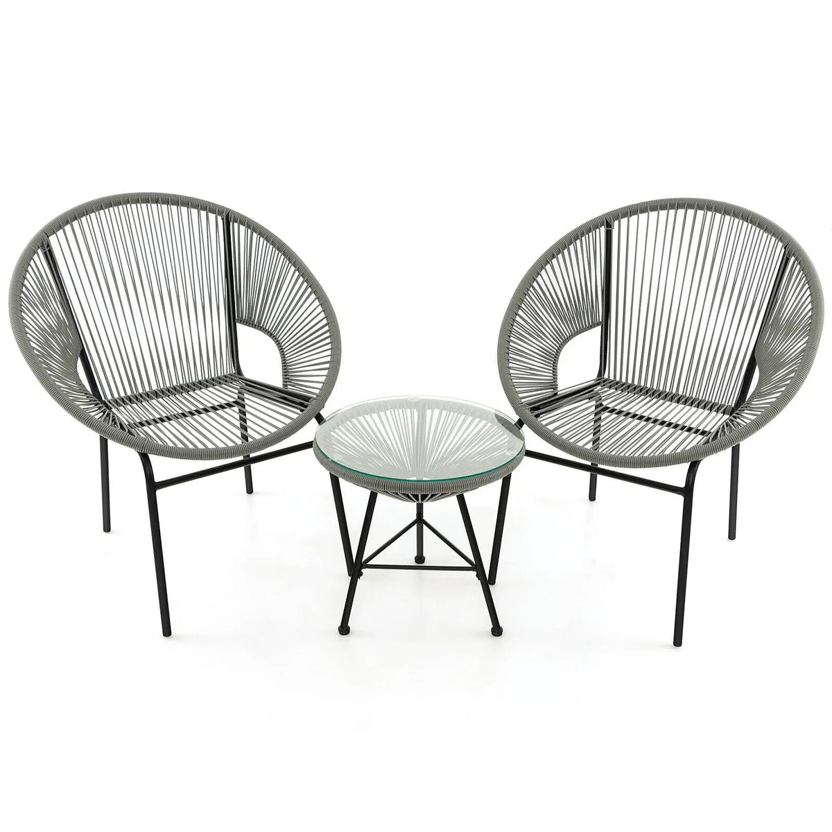 3PCS Patio Acapulco Furniture Bistro Set with GlassTable-Black by DirectDeals