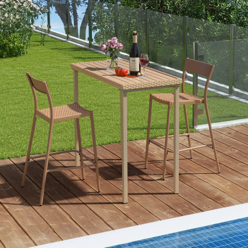 3 Pieces Patio Bar Table Set with Height Table and 2 Armless Chairs by DirectDeals
