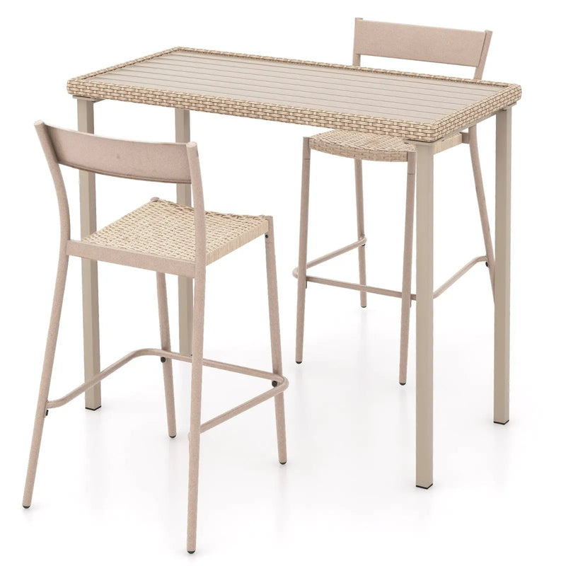 3 Pieces Patio Bar Table Set with Height Table and 2 Armless Chairs by DirectDeals