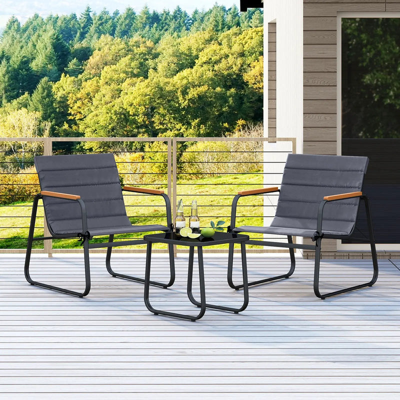 3 Pieces Patio Bistro Set Outdoor Fabric Conversation Set-Gray by DirectDeals