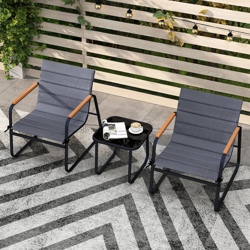 3 Pieces Patio Bistro Set Outdoor Fabric Conversation Set-Gray by DirectDeals