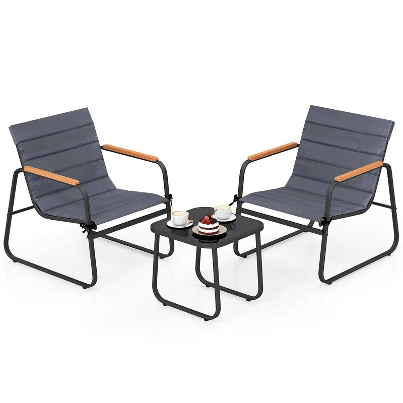 3 Pieces Patio Bistro Set Outdoor Fabric Conversation Set-Gray by DirectDeals