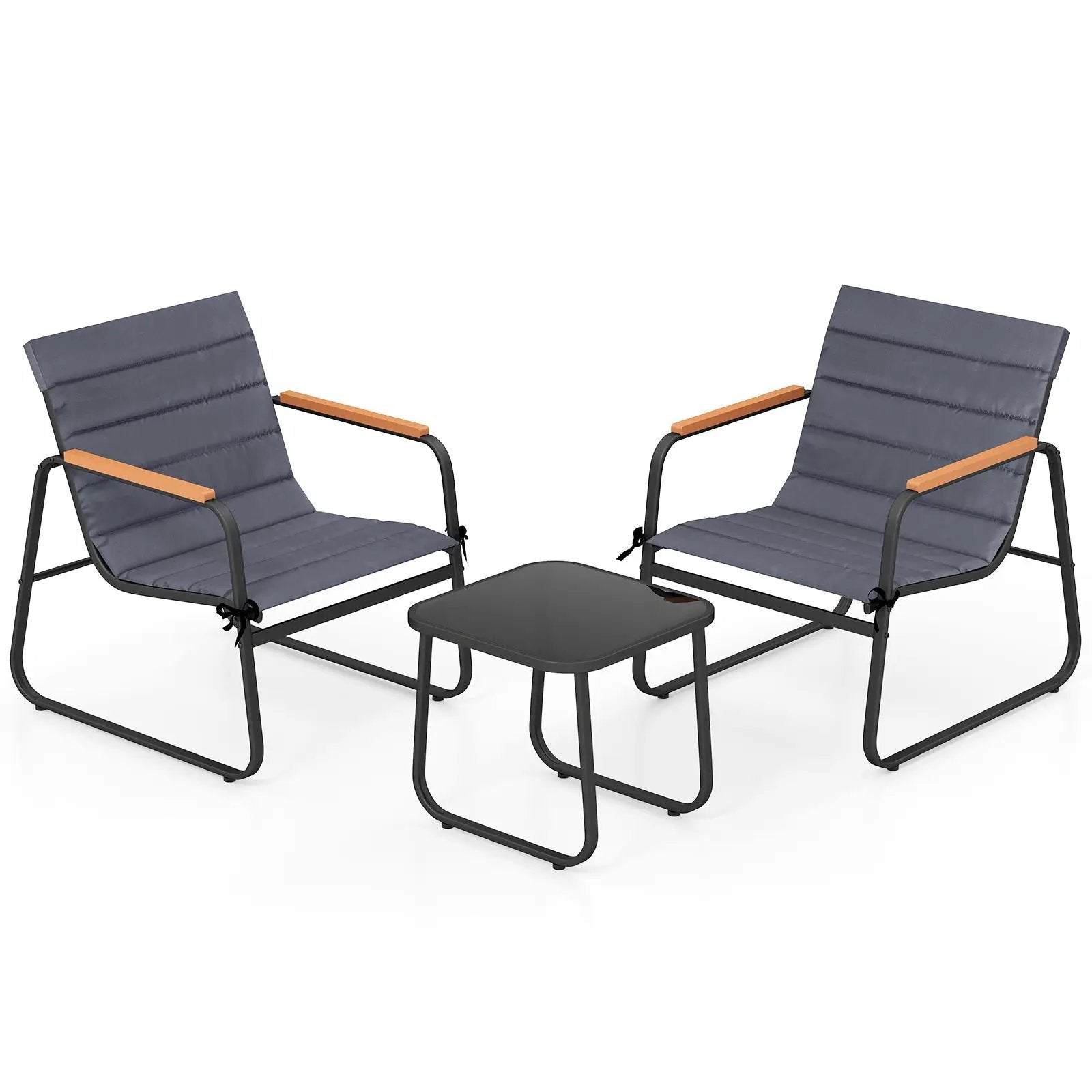3 Pieces Patio Bistro Set Outdoor Fabric Conversation Set-Gray by DirectDeals