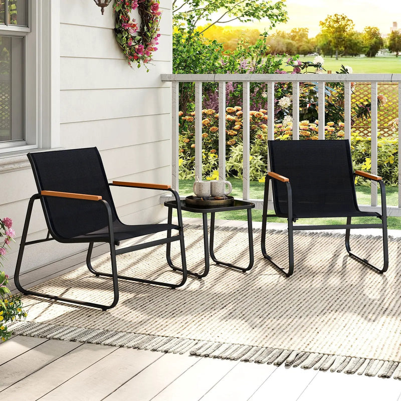3 Pieces Patio Bistro Set Outdoor Fabric Conversation Set-Gray by DirectDeals