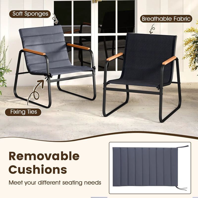 3 Pieces Patio Bistro Set Outdoor Fabric Conversation Set-Gray by DirectDeals