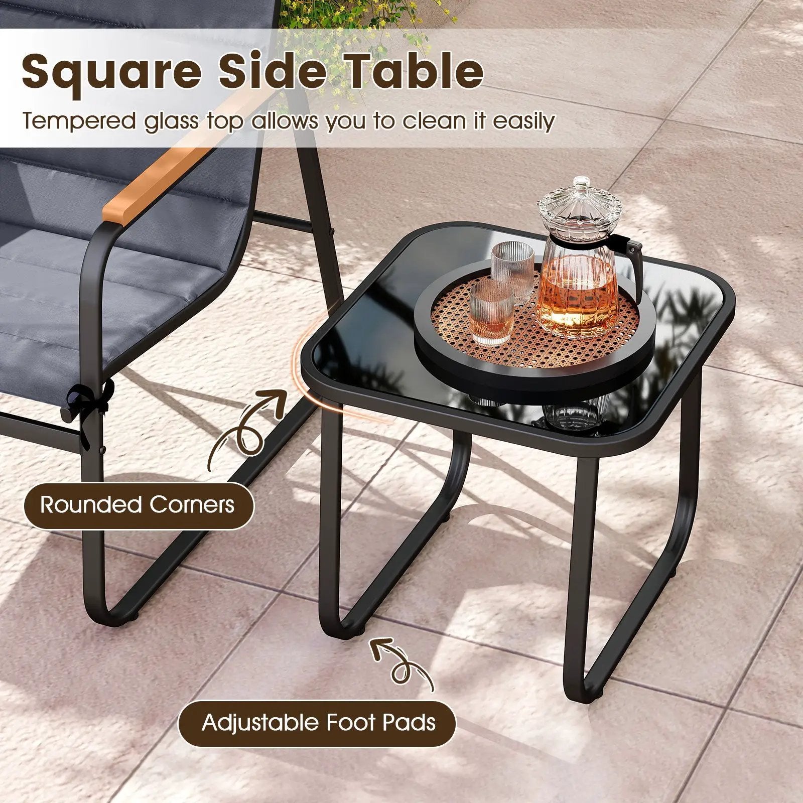3 Pieces Patio Bistro Set Outdoor Fabric Conversation Set-Gray by DirectDeals