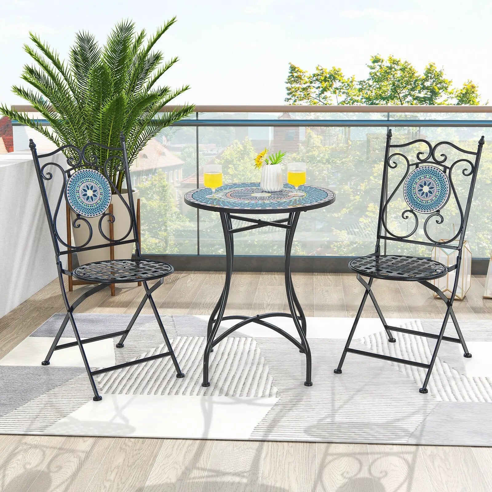 3 Piece Patio Bistro Set with Mosaic Pattern by DirectDeals