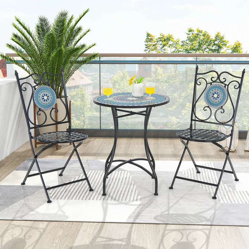 3 Piece Patio Bistro Set with Mosaic Pattern by DirectDeals