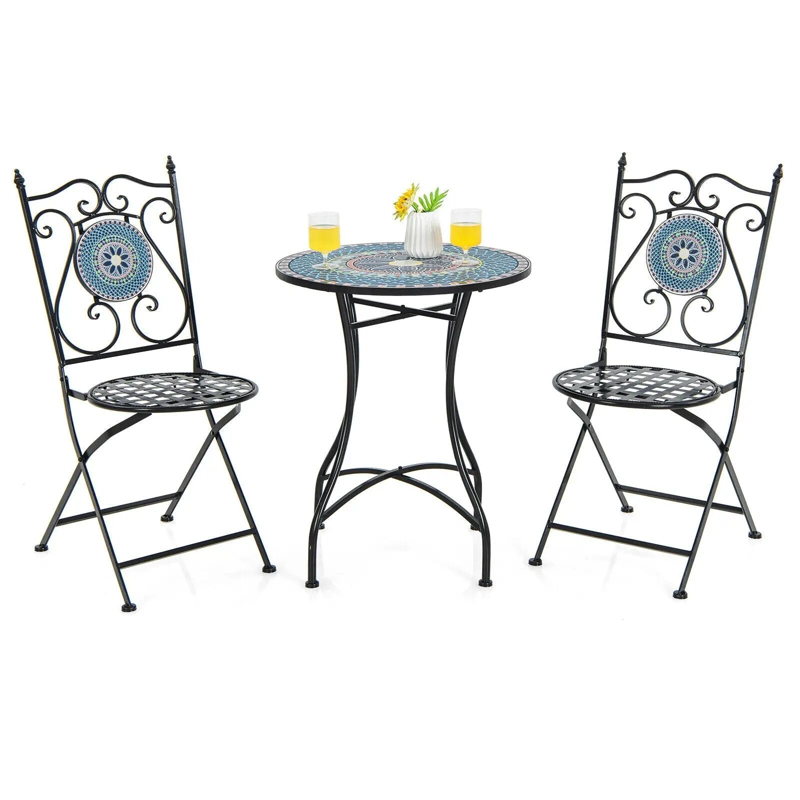 3 Piece Patio Bistro Set with Mosaic Pattern by DirectDeals