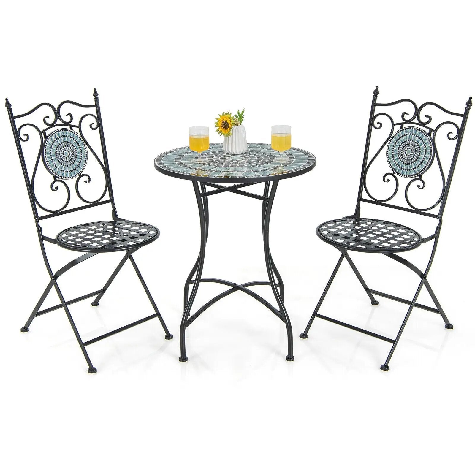 3 Pieces Mosaic Pattern Metal Dining Set by DirectDeals