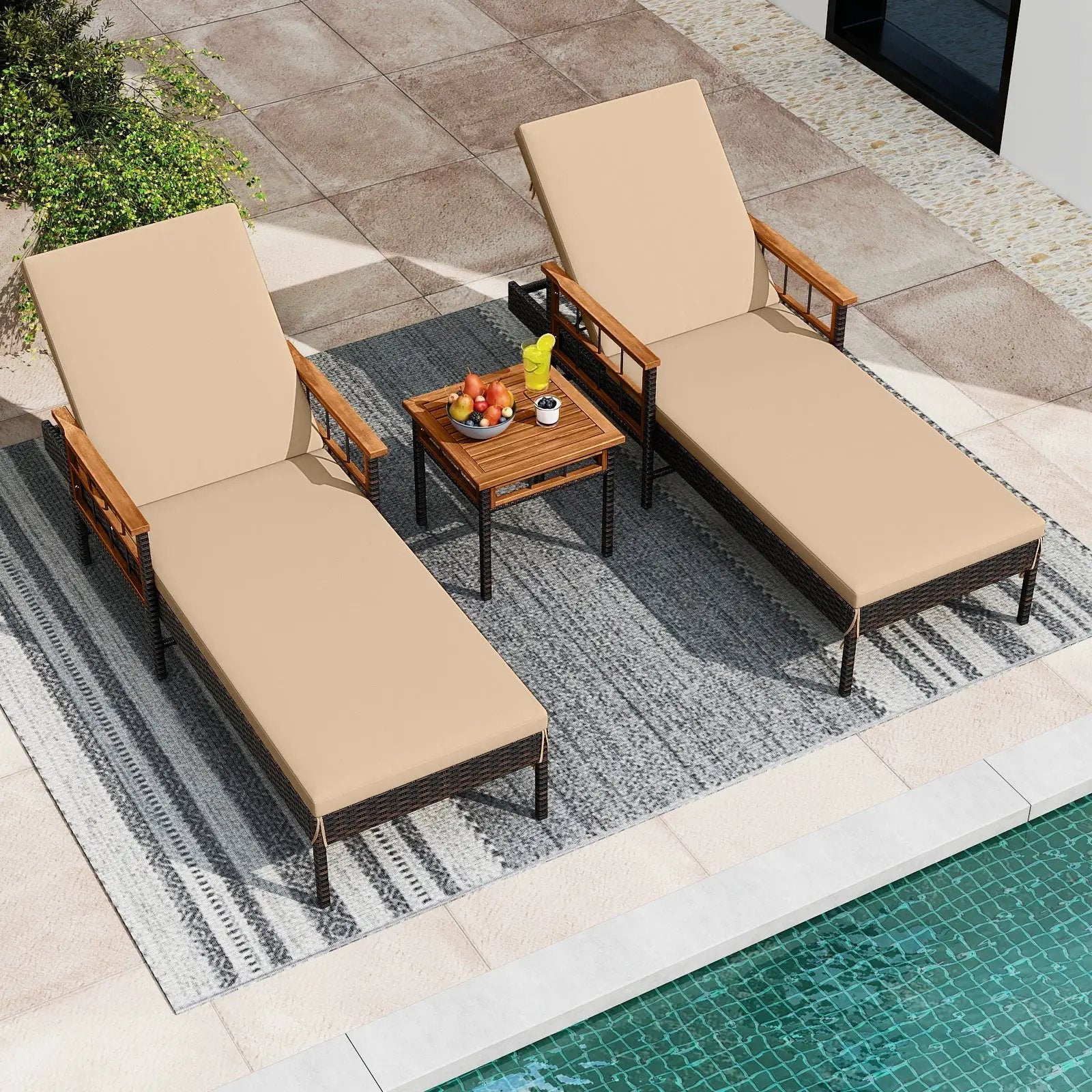 3 Pieces Patio Chaise Lounge Set for Poolside Backyard Porch by DirectDeals