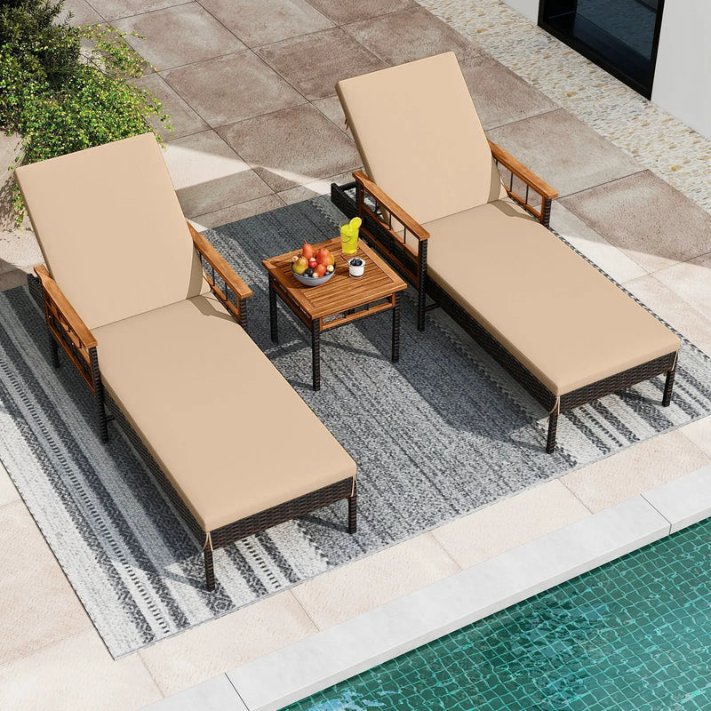 3 Pieces Patio Chaise Lounge Set for Poolside Backyard Porch by DirectDeals