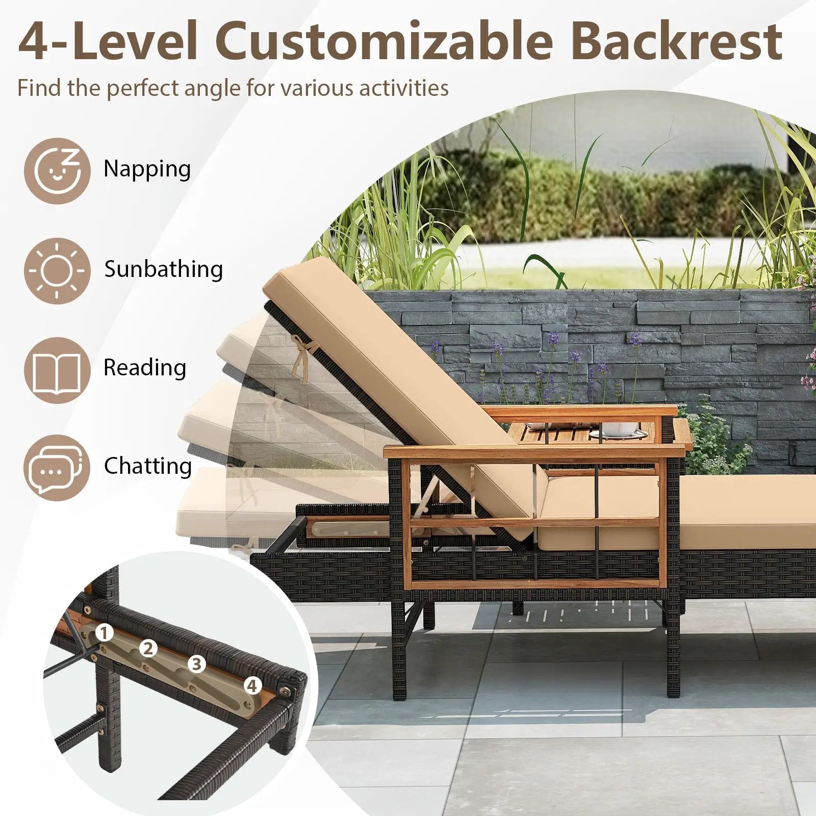 3 Pieces Patio Chaise Lounge Set for Poolside Backyard Porch by DirectDeals