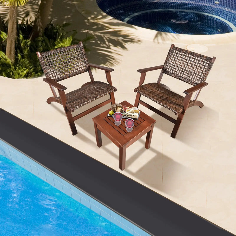 3 Pieces Outdoor Wooden Patio Rattan Furniture Set by DirectDeals