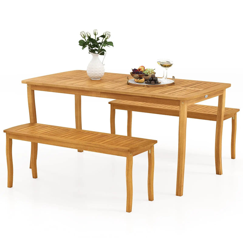 3 Pieces Patio Dining Set with Acacia Wood Outdoor Table and Benches by DirectDeals