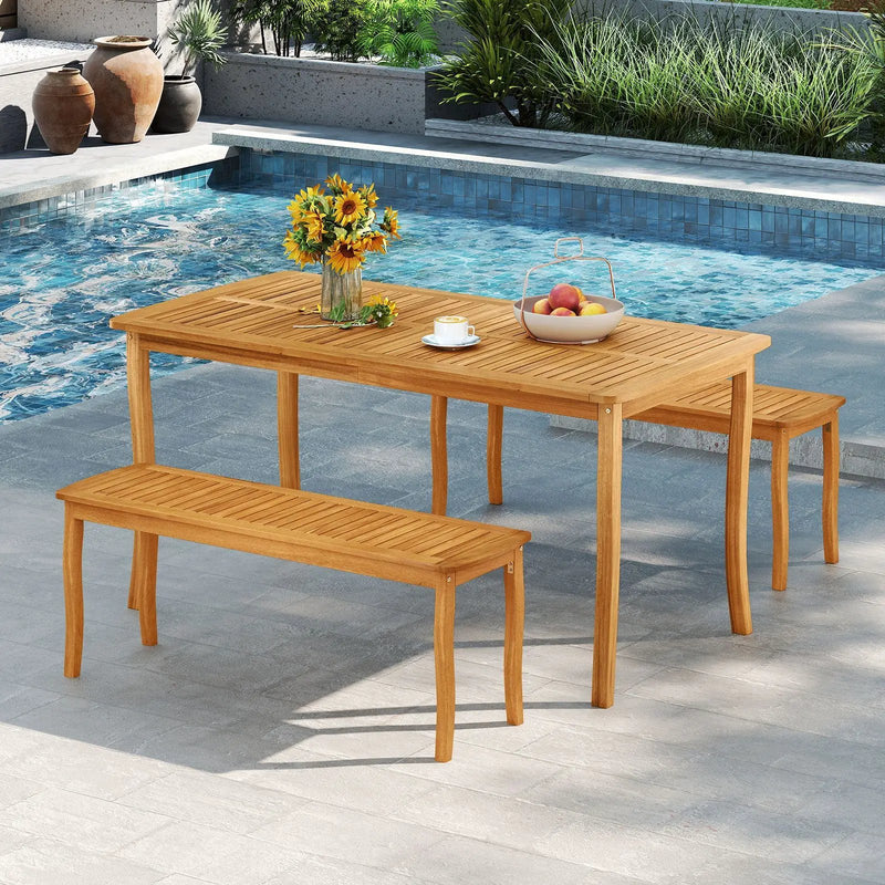 3 Pieces Patio Dining Set with Acacia Wood Outdoor Table and Benches by DirectDeals