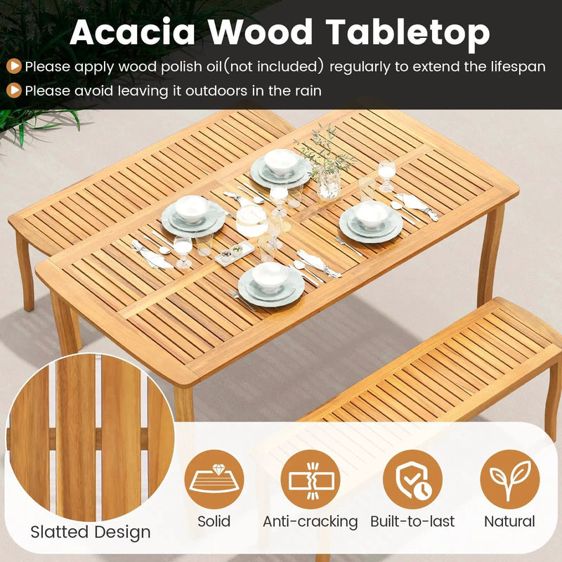 3 Pieces Patio Dining Set with Acacia Wood Outdoor Table and Benches by DirectDeals