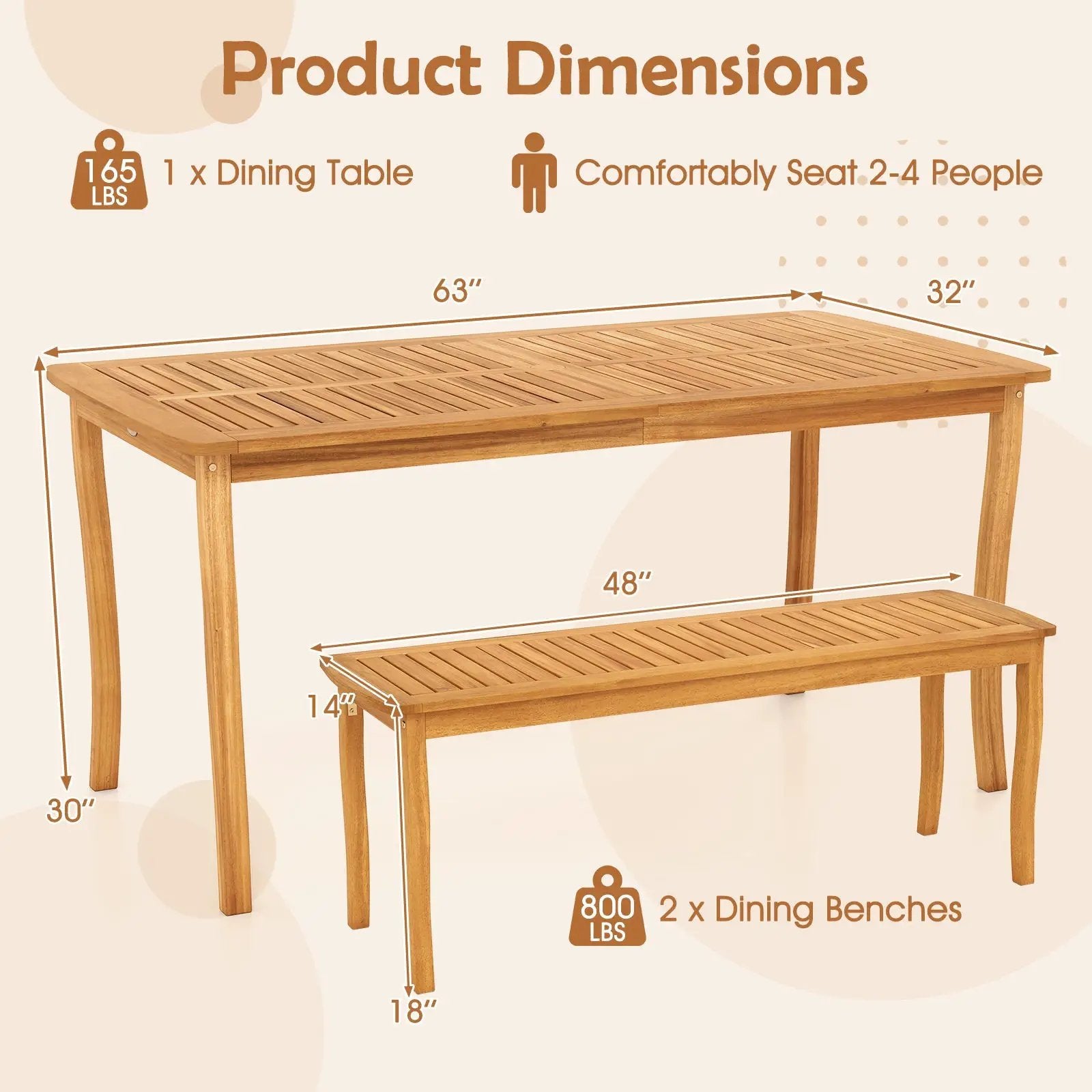3 Pieces Patio Dining Set with Acacia Wood Outdoor Table and Benches by DirectDeals
