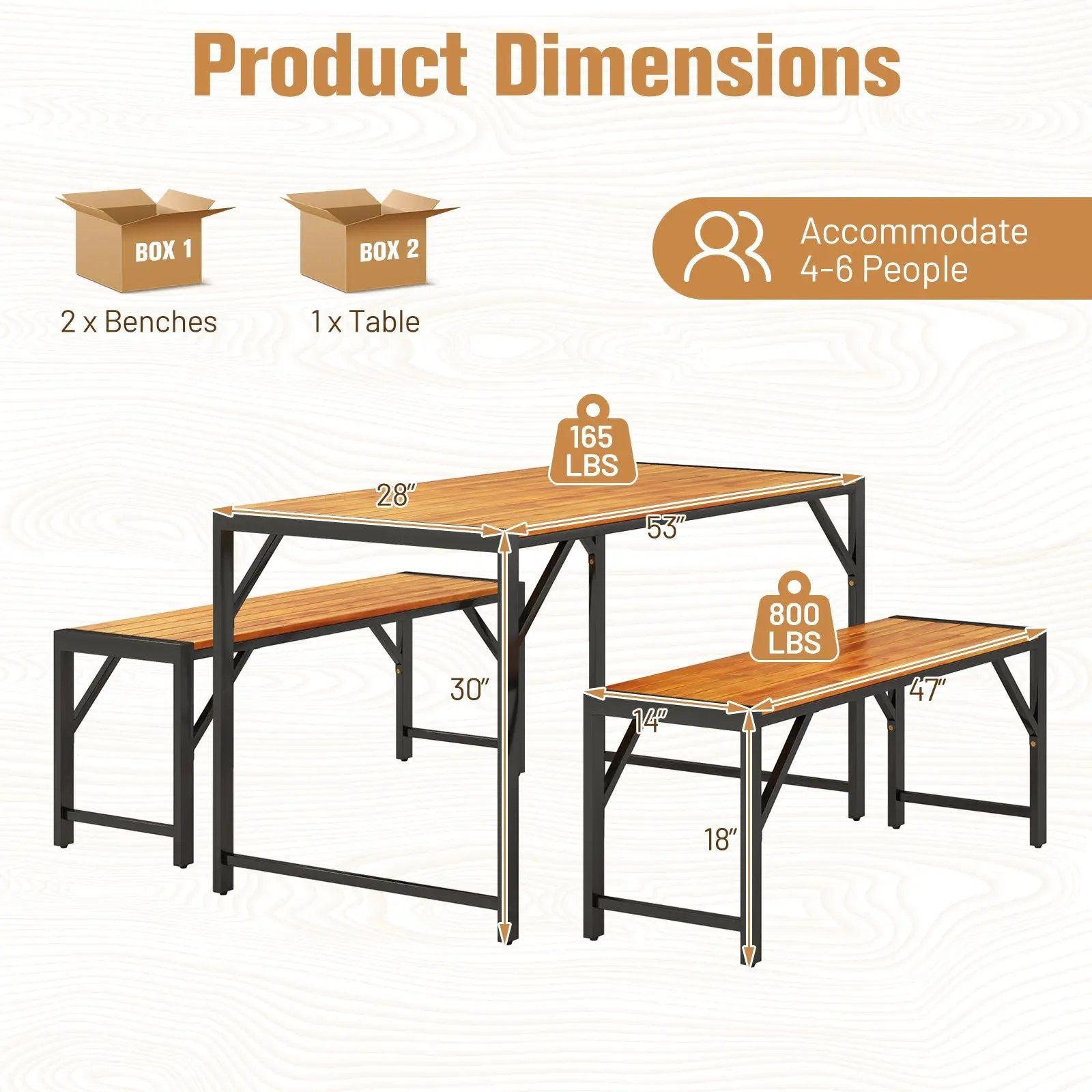 3 Pieces Patio Dining Set with Acacia Wood Dining Table and 2 Benches by DirectDeals