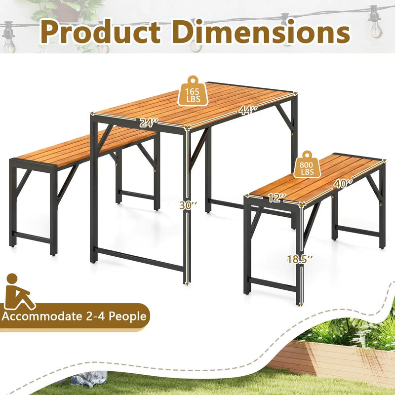 3 Pieces Patio Dining Set with Picnic Table and 2 Benches for 4 People by DirectDeals