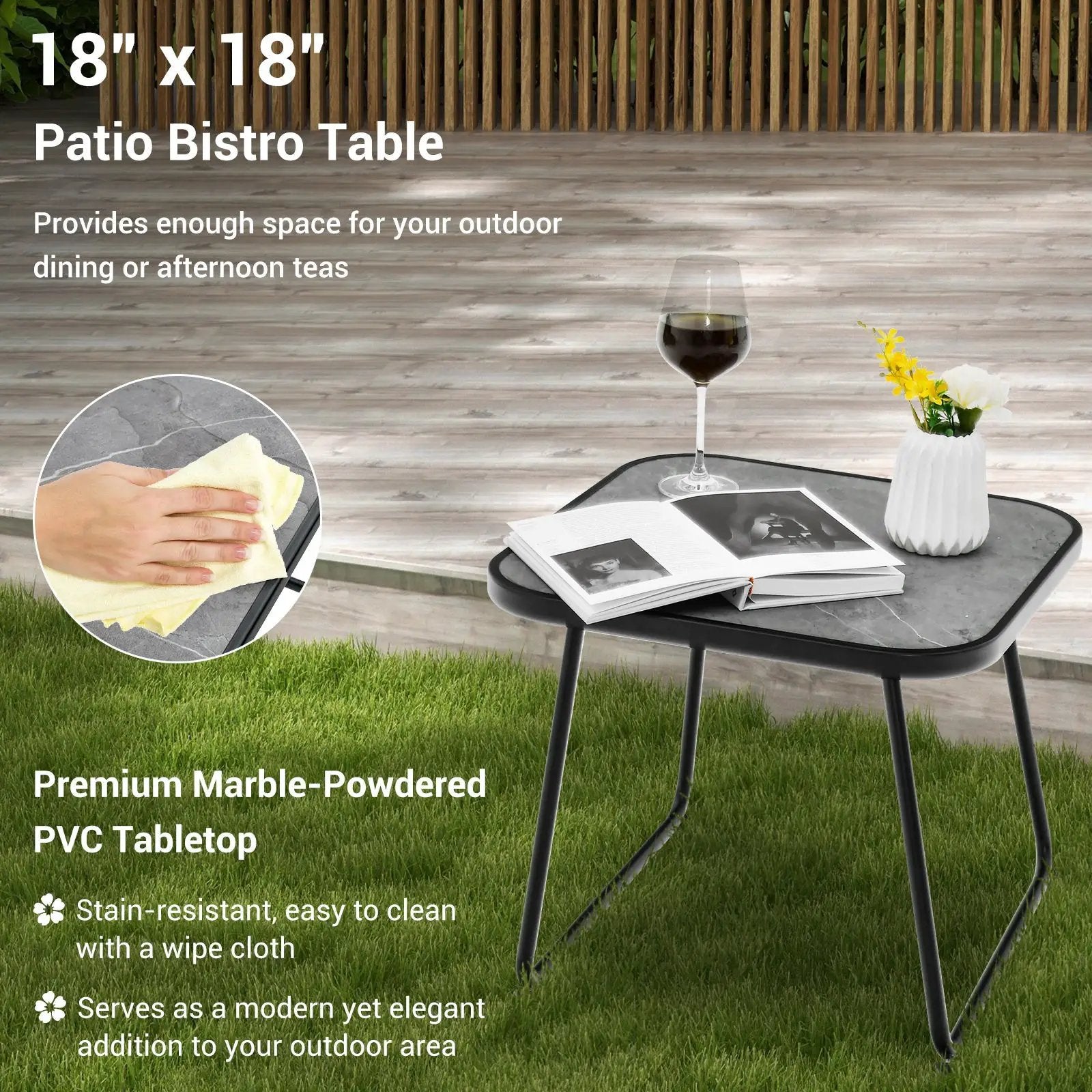 3 Pieces Patio Folding Chaise Lounge Set with PVC Tabletop-Black by DirectDeals