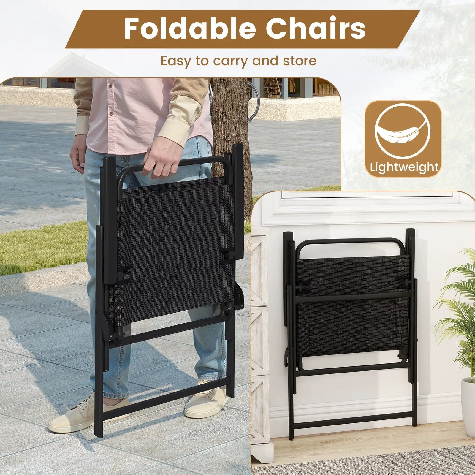 3 Pieces Patio Folding Conversation Chairs and Table-Black by DirectDeals