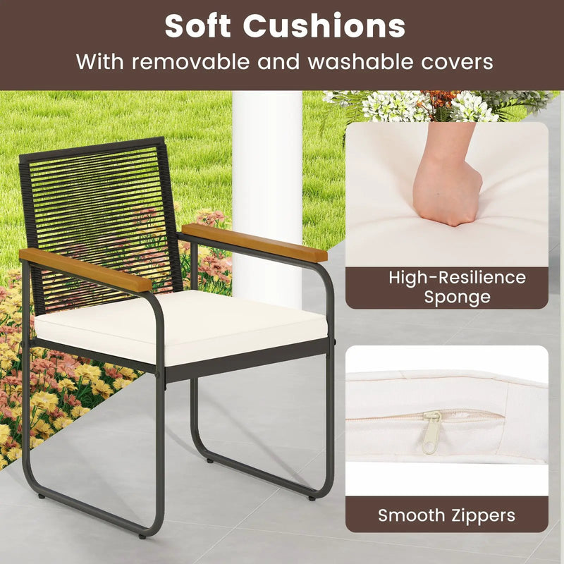 3 Pieces Patio Furniture Set PE Rattan Porch Chairs with Round Tempered Glass Top Table-White by DirectDeals