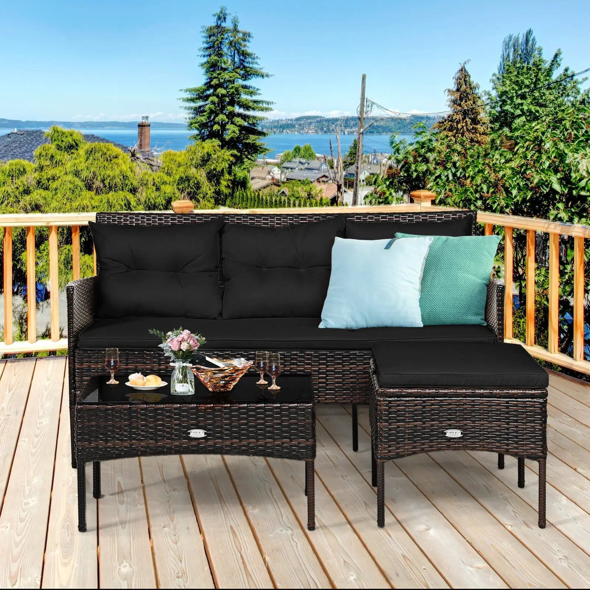 3 Pieces Patio Furniture Sectional Set with 5 Cozy by DirectDeals