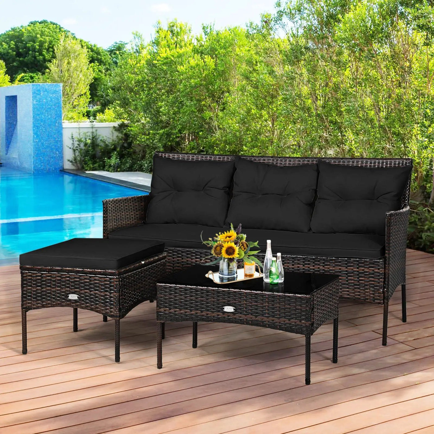3 Pieces Patio Furniture Sectional Set with 5 Cozy by DirectDeals