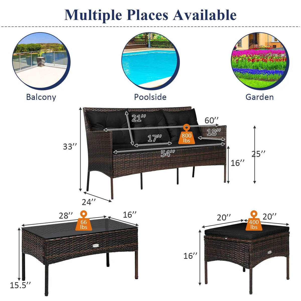3 Pieces Patio Furniture Sectional Set with 5 Cozy by DirectDeals