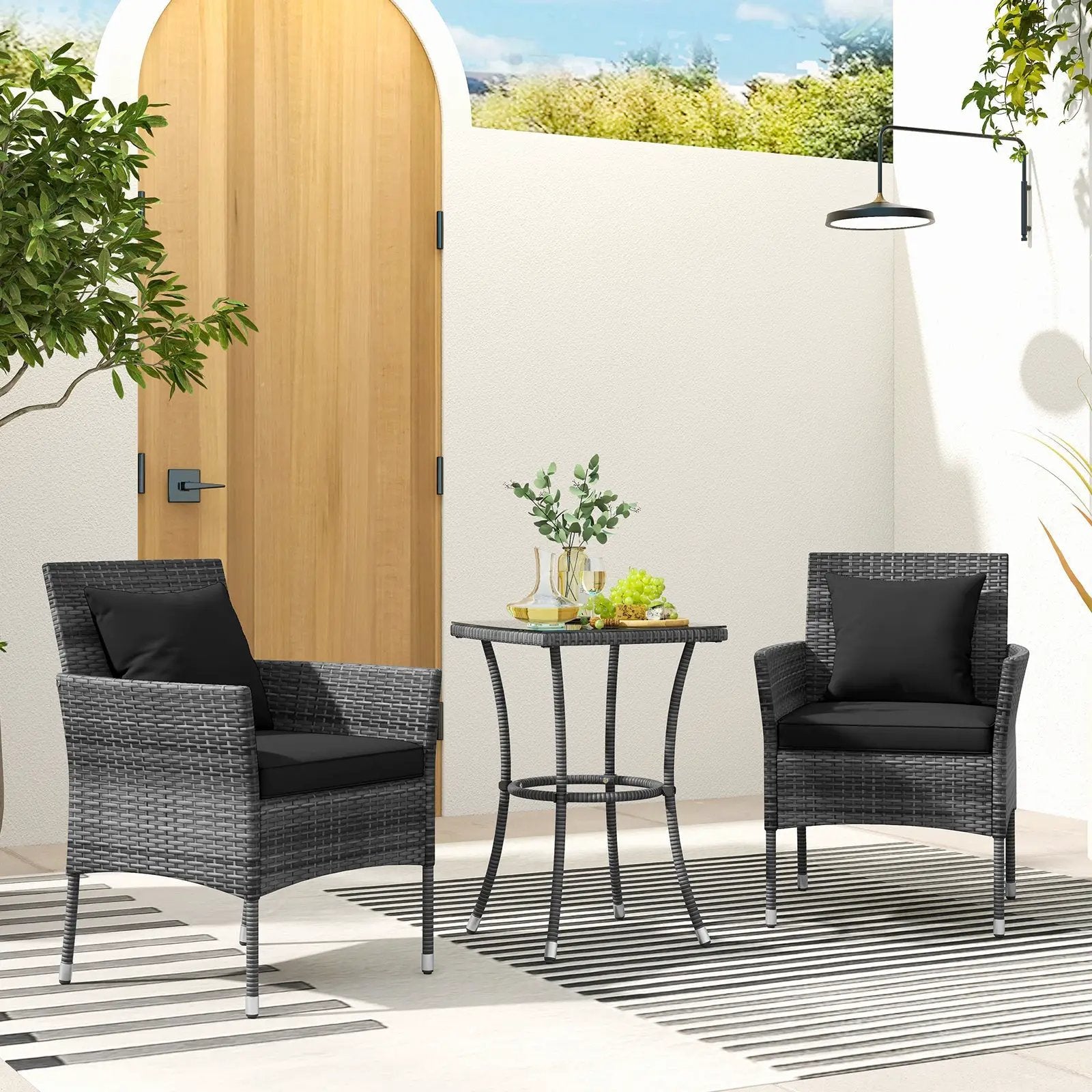 3 Pieces Patio Furniture Set with Cushioned Patio Chairs and Tempered Glass Coffee Table by DirectDeals